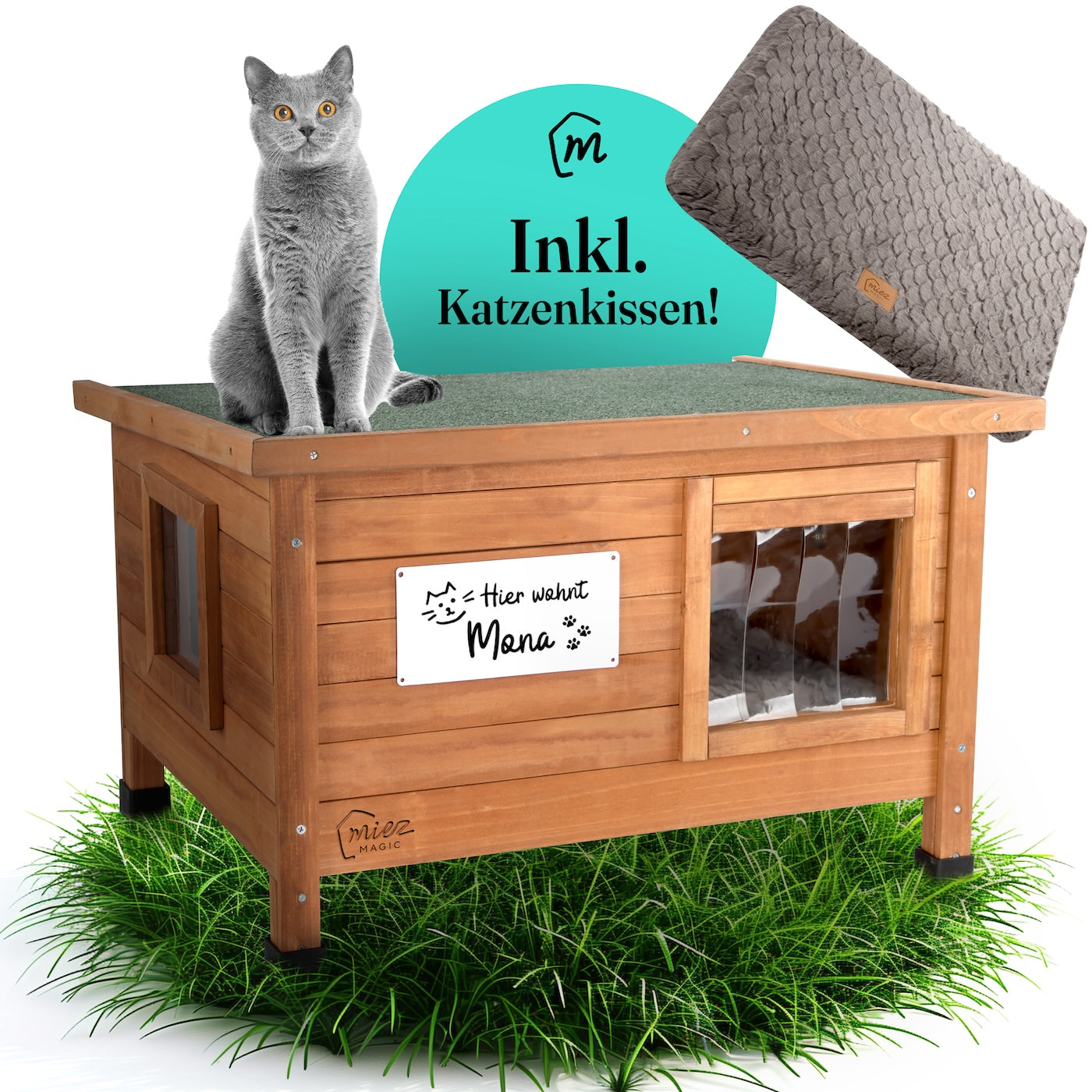 Katzenhaus Outdoor - winterfest & isoliert - inklusive Katzenkissen